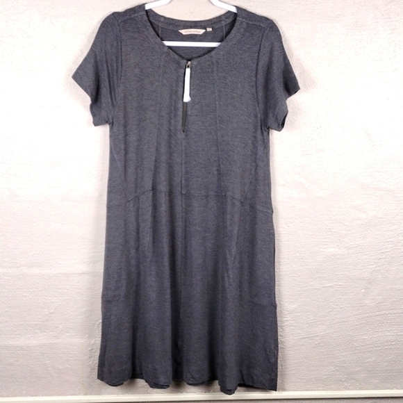 Soft Surroundings Gray Round Neck 1/4 Zip Short Sleeve Above Knee Shift Dress - Picture 13 of 13